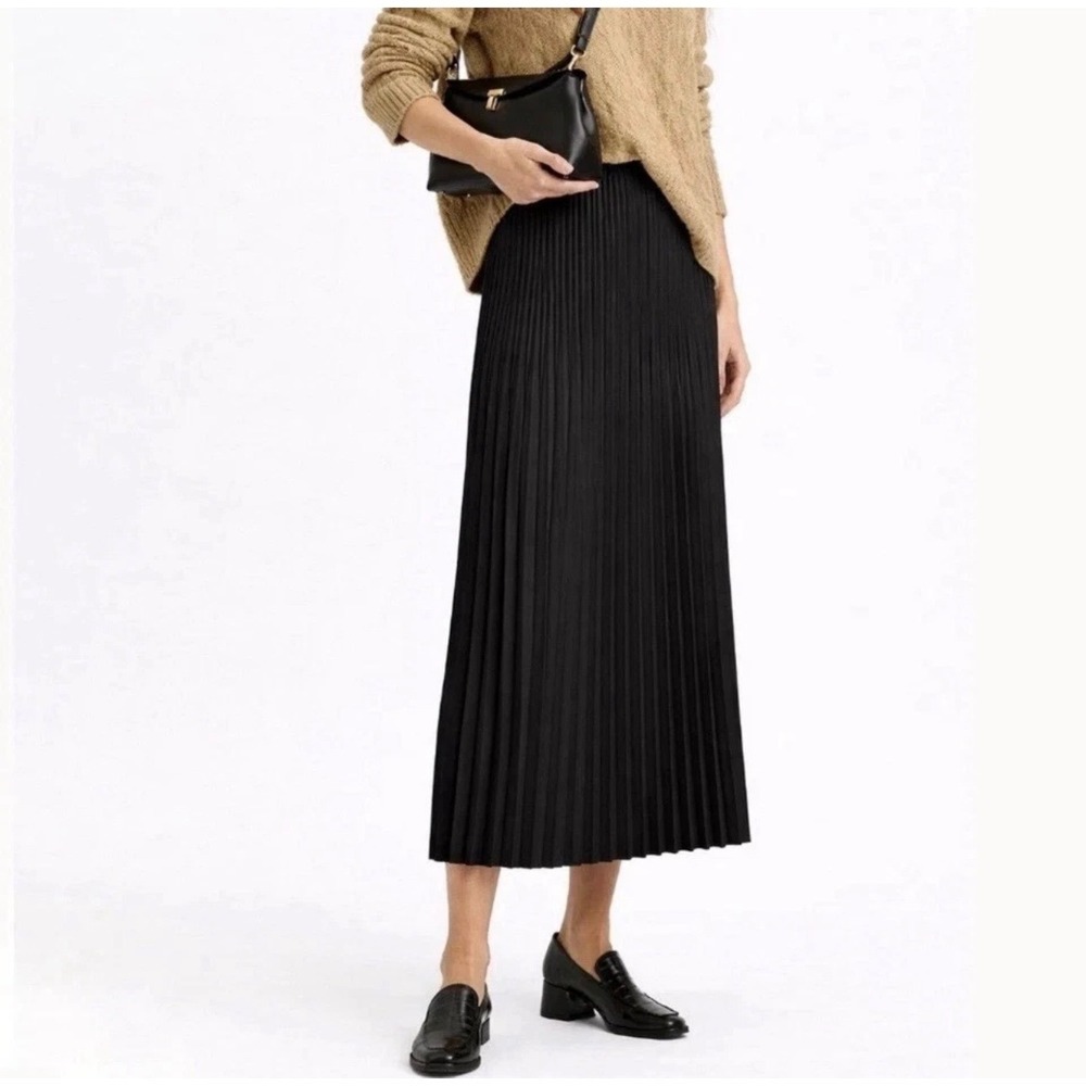 NWT Eileen Fisher Silk Wool Pleated Pull on Maxi Skirt Black Long Maxi Size XS